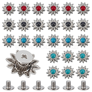 WADORN 24 Sets 4 Colors Zinc Alloy Buttons, with Synthetic Turquoise and Iron Screws, for Purse, Bags, Leather Crafts Decoration, Chrysanthemum, Mixed Color, 13x6mm, Hole: 2.5mm, 6 sets/color(BUTT-WR0001-02)
