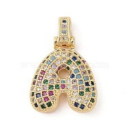 Brass Micro Pave Cubic Zirconia Pendants, Real 18K Gold Plated, Letter A, 23x20x6mm, Hole: 5x3mm(ZIRC-P121-01G-A)