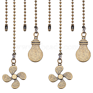 2 Sets Alloy Ceiling Fan Pull Chain Extenders, with Iron Ball Chains, Fan & Bulb Pendant, Antique Bronze, 349~354x3mm, 2pcs/set(FIND-CP0001-80)