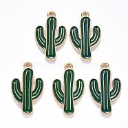 Alloy Enamel Pendants, Cactus, Light Gold, Dark Green, 25.5x15x1.5mm, Hole: 1.8mm(ENAM-N054-023)