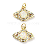 Brass Micro Pave Clear Cubic Zirconia Pendants, with Synthetic Opal and Jump Rings, Real 18K Gold Plated, Planet Charms, White, 13.5x18.5x3.5mm, Hole: 3mm(KK-L213-037G)