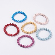 Synthetic Turquoise Beaded Stretch Bracelet, Round, Mixed Color, 2 inch(5cm), Beads: 10mm(BJEW-P208-M-10mm)
