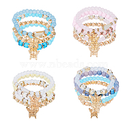 4 Sets 4 Style Glass Beaded Stretch Bracelets Set, Alloy Butterfly Charms Stackable Bracelets, Mixed Color, Inner Diameter: 1-7/8~2 inch(4.65~5.05cm), 4pcs/set, 1set/style(BJEW-FI0001-71)