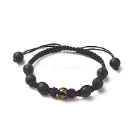 Natural Black Agate(Dyed) Round Braided Bead Bracelet, Ohm/Aum Adjustable Bracelet for Women, Inner Diameter: 2-1/8 inch(5.5cm)(BJEW-JB09184)