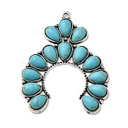 Synthetic Turquoise Pendants, Southwest Style, with Tibetan Style Alloy Findings, Horseshoes Charms, Antique Silver, 46x37x4mm, Hole: 1.8mm(PALLOY-F300-09AS)