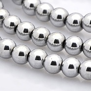 Round Non-magnetic Synthetic Hematite Beads Strands, Silver Plated, 4mm, Hole: 1mm, about 100pcs/strand, 15.7 inch(G-P061-62P)