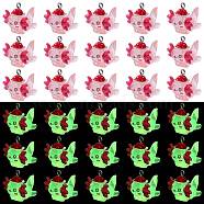 30Pcs Transparent Resin Cute Doll Pendants, Hexagonal Dragon Charms, with Stainless Steel Color Tone 304 Stainless Steel Loops, Crimson, 21x22x23.5mm, Hole: 2mm(CRES-SZ0001-39)