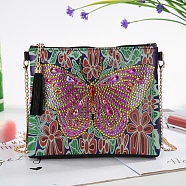 DIY Zipper Crossbody Bag Diamond Painting Kits, including PU Leather Bags, Resin Rhinestones, Diamond Sticky Pen, Tray Plate and Glue Clay, Rectangle, Butterfly Pattern, 150x180mm(DIAM-PW0001-100V)