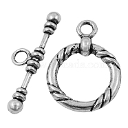 Tibetan Style Alloy Toggle Clasps, Lead Free and Cadmium Free, Ring, Antique Silver, about 34mm long, 4mm wide, 4mm thick, hole: 3.5mm, 21mm long, 21mm wide, 2.5mm thick, hole: 3mm(X-LF10259Y)