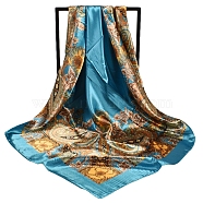 Large Square Satin Head Scarf, Printed Hair Bandanas for Women, Deep Sky Blue, 900x900mm(PW-WG1400E-02)