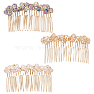 CRASPIRE 3Pcs 3 Colors Fashionable Glass & Brass Hair Combs, with Steel Wire, Hair Accessories for Women, Mixed Color, 43x79x15mm, 1pc/color(OHAR-CP0001-03)