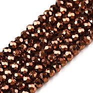 Electroplate Glass Beads Strands, Golden Plated, Faceted, Rondelle, Sienna, 2.5x2mm, Hole: 0.4mm, about 154~161pcs/strand, 12.3~12.48 inch(31.5~32cm), about 90~100 strands/set(EGLA-T021-04H)