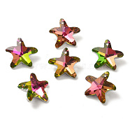 Electroplate Glass Pendants, Back Plated, Faceted, Starfish Charms, Old Rose, 19.5x20.5x8.5mm, Hole: 1.4mm(GLAA-A008-03E)
