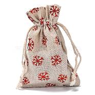 Cotton Gift Packing Pouches Drawstring Bags, for Christmas Valentine Birthday Wedding Party Candy Wrapping, Red, Snowflake Pattern, 14.3x10cm(X-ABAG-B001-01B-01)