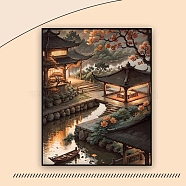 Chinese Style Building Scenery DIY Diamond Painting Kit, Including Resin Rhinestones Bag, Diamond Sticky Pen, Tray Plate and Glue Clay, Coffee, 500x400mm(PW-WG34764-06)