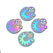 Rainbow Color Alloy Pendants, Cadmium Free & Lead Free, Clock, 43x45x2mm, Hole: 2mm(PALLOY-N156-196)