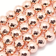 Electroplate Non-magnetic Synthetic Hematite Beads Strands, Grade AAA, Long-Lasting Plated, Faceted, Round, Rose Gold Plated, 6mm, Hole: 1mm, about 63pcs/strand, 15.5 inch(39cm)(G-L485-02A-LRG)