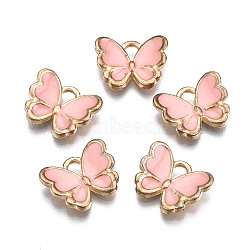 Alloy Enamel Charms, Butterfly, Light Gold, Misty Rose, 10.5x13x3mm, Hole: 2mm(ENAM-S121-070M)