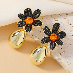 Elegant Daisy Tassel Teardrop Alloy Stud Earrings in Country Style Alloy Ear Jewelry, Golden, Black, 52x28mm(ML0923)