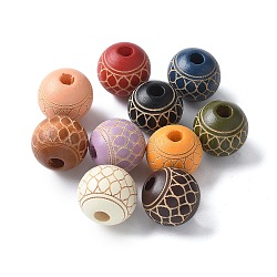 Wood Beads, Round with Mesh Pattern, Mixed Color, 16x15mm, Hole: 4.5mm(WOOD-M016-03B)