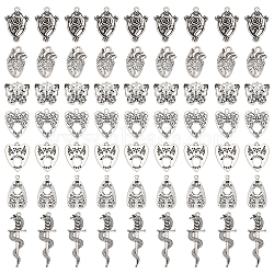56Pcs 7 Style Tibetan Style Alloy Pendants, Heart & Butterfly & Shield & Sword, Antique Silver, 20.5~39.5x13.5~23x1.5~4mm, Hole: 1.2~2.5mm, 8pcs/style(TIBE-CA0001-22)