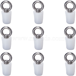 Silicone Anti-return Water Floor Plug, with Stainless Stee Handle, Cone, White, 40x18.5x15.5mm, Hole: 11mm, 9pcs/set(FIND-GF0007-05B)