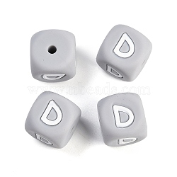 20Pcs Grey Cube Letter Silicone Beads 12x12x12mm Square Dice Alphabet Beads with 2mm Hole Spacer Loose Letter Beads for Bracelet Necklace Jewelry Making, Letter.D, 12mm, Hole: 2mm(JX436D)