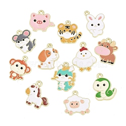 Alloy Enamel Pendants, Twelve Chinese Zodiac Shape, Light Gold, Mixed Color, 17.5~23x15~19x1mm, Hole: 1.8mm(ENAM-L053-02LG)