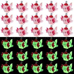 30Pcs Transparent Resin Cute Doll Pendants, Hexagonal Dragon Charms, with Stainless Steel Color Tone 304 Stainless Steel Loops, Crimson, 21x22x23.5mm, Hole: 2mm(CRES-SZ0001-39)