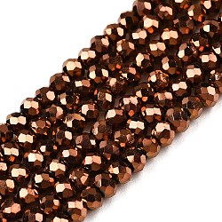 Electroplate Glass Beads Strands, Golden Plated, Faceted, Rondelle, Sienna, 2.5x2mm, Hole: 0.4mm, about 154~161pcs/strand, 12.3~12.48 inch(31.5~32cm), about 90~100 strands/set(EGLA-T021-04H)