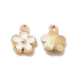 Alloy Enamel Pandants, Lead Free & Cadmium Free, Light Gold, Flower Charm, White, 10x8x2.5mm, Hole: 1.4mm(ENAM-K067-47KCG-08)