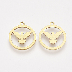 201 Stainless Steel Pendants, Laser Cut Pendants, Flat Round with Eagle, Golden, 17x15x1mm, Hole: 1.4mm(STAS-T044-113G)