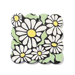 Acrylic Pendants, Flower, Green, 34.5x34.5x2.5mm, Hole: 1.6mm(OACR-R266-01C)