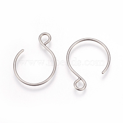 Tarnish Resistant 304 Stainless Steel Earring Hooks, Ear Wire, with Horizontal Loop, Stainless Steel Color, 19x15mm, Hole: 2mm, 20 Gauge, Pin: 0.8mm(STAS-L216-02B-P)