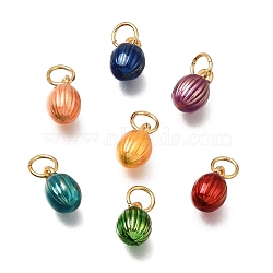 Brass Enamel Pendants, Oval Charms, Cadmium Free & Lead Free, Real 24K Gold Plated, Mixed Color, 9.5x6mm, Hole: 3.5mm(KK-G605-09G)