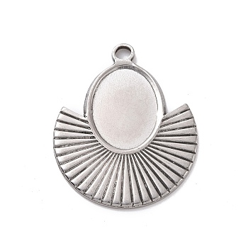 304 Stainless Steel Pendant Cabochon Settings, Fan, Stainless Steel Color, Tray: 16x12mm, 32x26x1.5mm, Hole: 3mm
