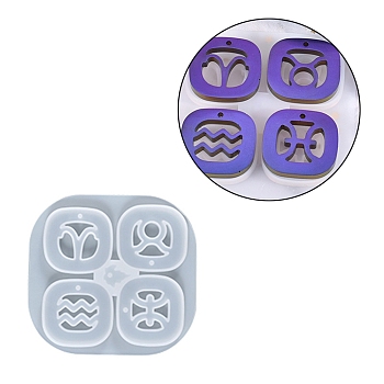 Silicone Molds, Resin Casting Molds, For UV Resin, Epoxy Resin Jewelry Making, Twelve Constellations, White, 91x95mm