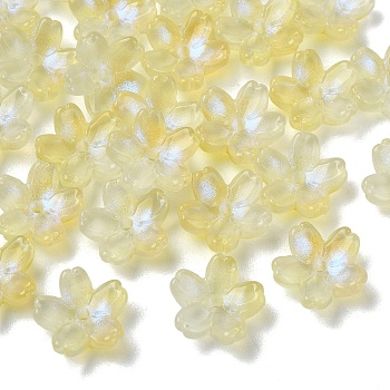 30Pcs Electroplate Transparent Glass Beads, AB Color Plating, Flower, Yellow, 10mm