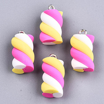 Handmade Polymer Clay Charms, with Platinum Tone Iron Findings, Marshmallow, Colorful, 17~19x9~10x9~10mm, Hole: 2mm