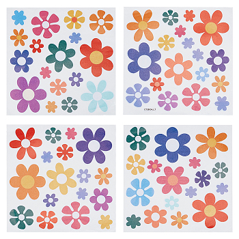 Flower Self-Adhesive Waterproof PVC Stickers, for Car Refrigerator Decoration, Colorful, 240x240x0.2mm, 4 sheets/set