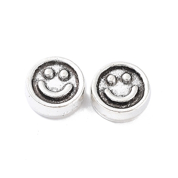 Tibetan Style Alloy Bead, Flat Round with Smiling Face, Antique Silver, 8.5~9x3.5mm, Hole: 1.2mm, 454pcs/500g