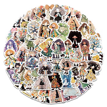 50Pcs Cute Girl PVC Waterproof Self-Adhesive Stickers, Cartoon Stickers, for Party Decorative Presents, Mixed Color, 40~70mm