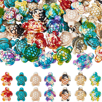 70Pcs 7 Colors Synthetic Turquoise Beads Strands, Dyed, Sea Turtle, Mixed Color, 17~18x14~14.5x7mm, Hole: 1~1.6mm, 10pcs/color