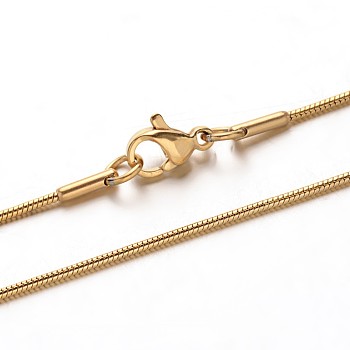 304 Stainless Steel Snake Chain Necklaces, with Lobster Claw Clasps, Golden, 19.7 inch(50cm), 1mm