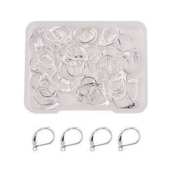 304 Stainless Steel Leverback Earring Findings, with Loop, Silver Color Plated, 10x15x2mm, Hole: 1mm, 50pcs/box