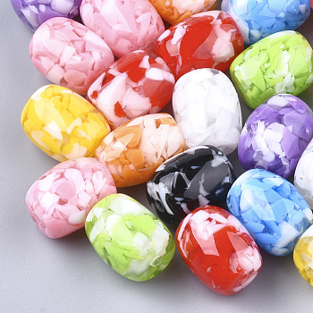 Resin Beads, Imitation Gemstone Chips Style, Barrel, Mixed Color, 14~15x12mm, Hole: 2mm