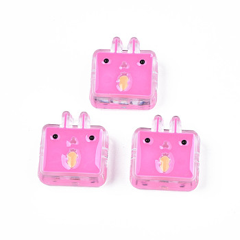 Transparent Acrylic Beads, with Enamel, Rabbit, Hot Pink, 24x22x8mm, Hole: 3mm