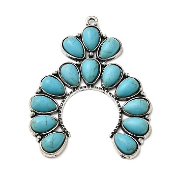 Synthetic Turquoise Pendants, Southwest Style, with Tibetan Style Alloy Findings, Horseshoes Charms, Antique Silver, 46x37x4mm, Hole: 1.8mm