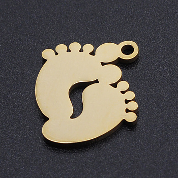 201 Stainless Steel Laser Cut Pendants, Baby Feet, Golden, 18x16x1mm, Hole: 1.5mm