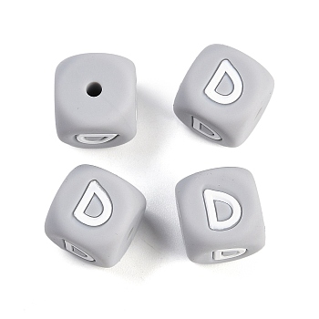 20Pcs Grey Cube Letter Silicone Beads 12x12x12mm Square Dice Alphabet Beads with 2mm Hole Spacer Loose Letter Beads for Bracelet Necklace Jewelry Making, Letter.D, 12mm, Hole: 2mm